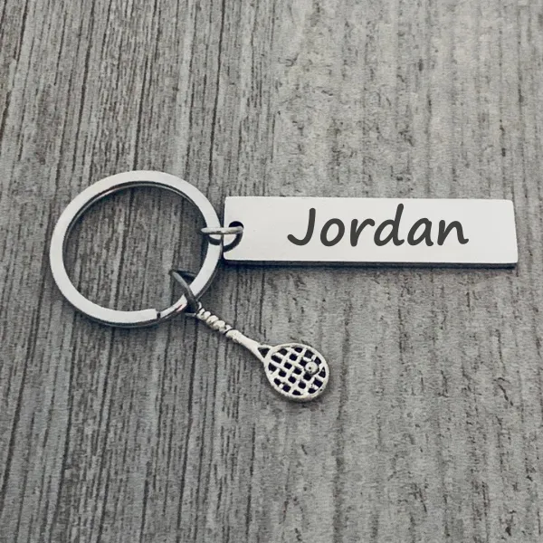 Personalized Engraved Tennis Bar Keychain