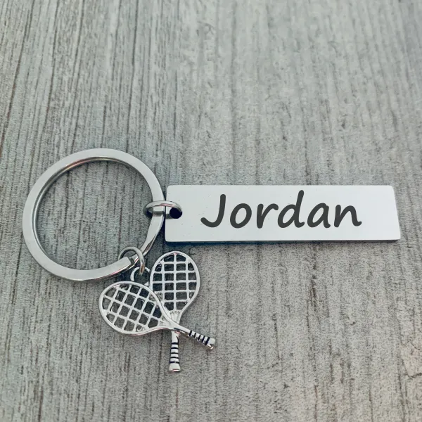 Personalized Engraved Tennis Bar Keychain